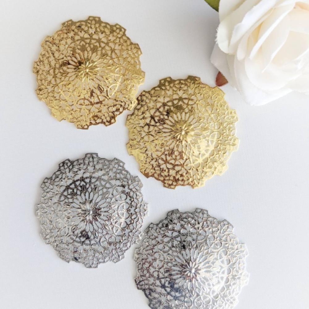 Metal filigree pasties BNIP nipple stickers breast petals Burlesque gold silver